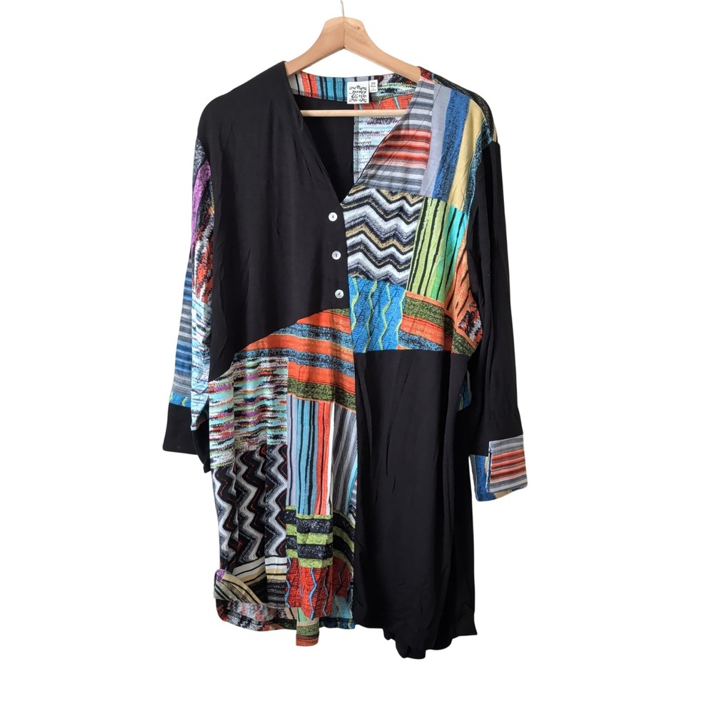 Parsley & Sage Womens 2X Patchwork Tunic Top Mixed Media Art to Wear Loud Funky